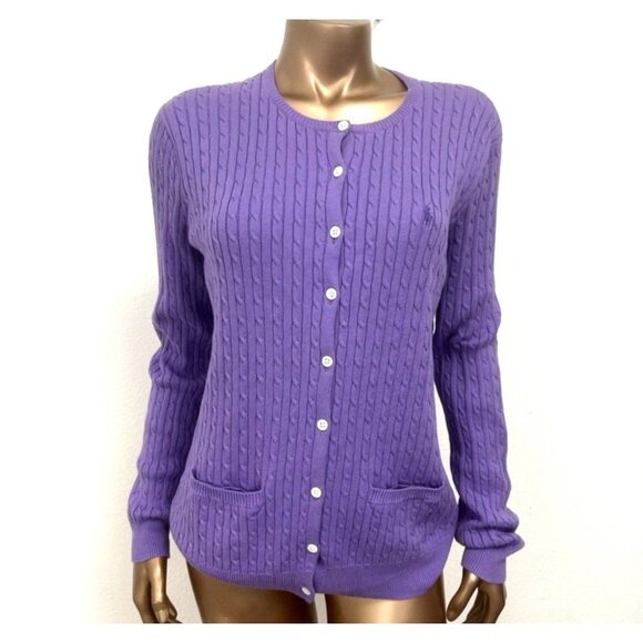 VTG 90s Ralph Lauren Sport Purple Cable Knit Sweater Grandma Preppy Soft Girl L - Picture 1 of 12